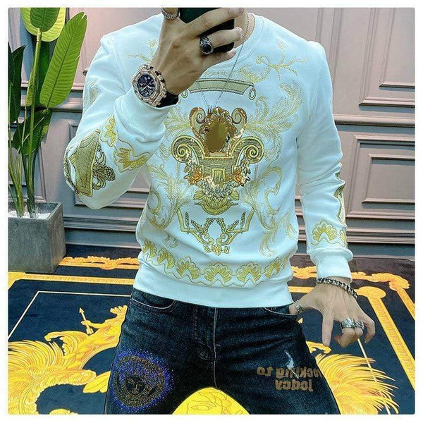 Planet Gates Embroidery Sweat Homme For Men Black Gold Print Hoodie Men Spring Personality Baroque Streetwear Trend Sweatshirts Men