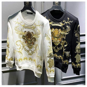 Planet Gates Embroidery Sweat Homme For Men Black Gold Print Hoodie Men Spring Personality Baroque Streetwear Trend Sweatshirts Men