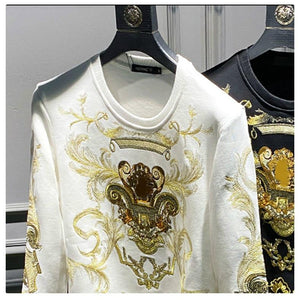 Planet Gates Embroidery Sweat Homme For Men Black Gold Print Hoodie Men Spring Personality Baroque Streetwear Trend Sweatshirts Men