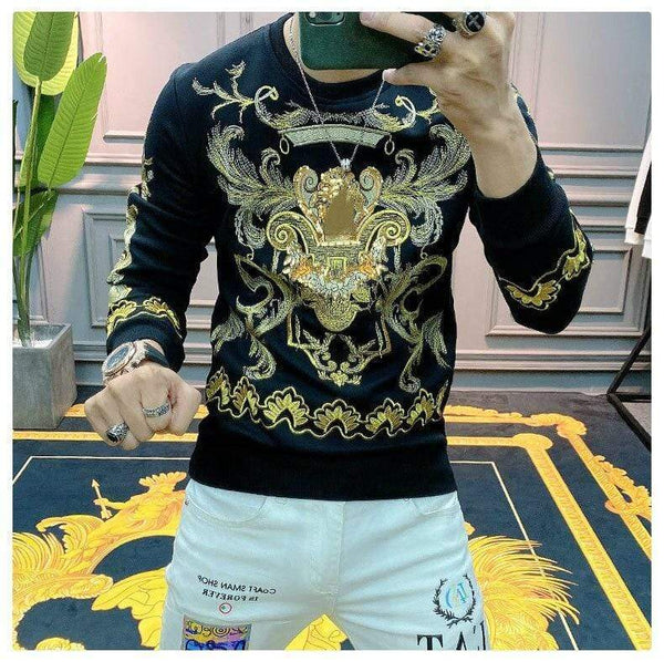 Planet Gates Embroidery Sweat Homme For Men Black Gold Print Hoodie Men Spring Personality Baroque Streetwear Trend Sweatshirts Men