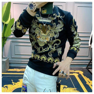 Planet Gates Embroidery Sweat Homme For Men Black Gold Print Hoodie Men Spring Personality Baroque Streetwear Trend Sweatshirts Men