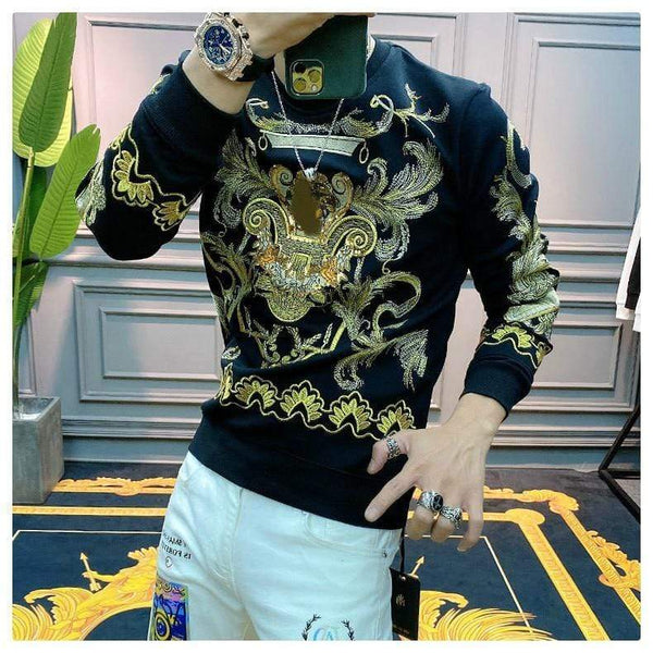 Planet Gates Embroidery Sweat Homme For Men Black Gold Print Hoodie Men Spring Personality Baroque Streetwear Trend Sweatshirts Men