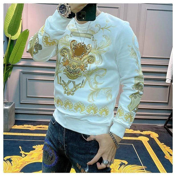 Planet Gates Embroidery Sweat Homme For Men Black Gold Print Hoodie Men Spring Personality Baroque Streetwear Trend Sweatshirts Men