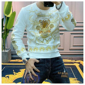 Planet Gates Embroidery Sweat Homme For Men Black Gold Print Hoodie Men Spring Personality Baroque Streetwear Trend Sweatshirts Men