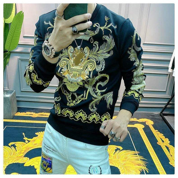 Planet Gates Embroidery Sweat Homme For Men Black Gold Print Hoodie Men Spring Personality Baroque Streetwear Trend Sweatshirts Men