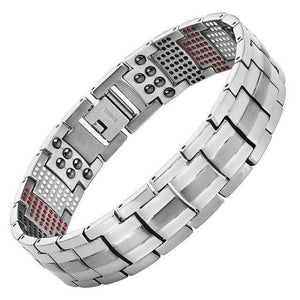 Planet Gates EMBT014S / 21cm Men's Health Magnetic Bracelet For Men Silver Plated Pure Titanium Bangle Magnetic Ion Germanium Far Infar Red Bracelets