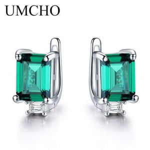 Planet Gates Emerald UMCHO Solid Genuine 925 Sterling Silver Earrings Gemstone Created Emerald Clip Earrings For Female Wedding Gifts Fine Jewelry