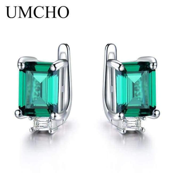 Planet Gates Emerald UMCHO Solid Genuine 925 Sterling Silver Earrings Gemstone Created Emerald Clip Earrings For Female Wedding Gifts Fine Jewelry
