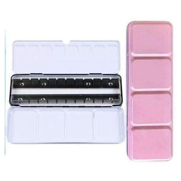 Planet Gates Empty iron box pink Empty Watercolor Paints Tins Box with 12 Pcs Full Pans and 24 Half Pans For Art Painting Palette Supplies