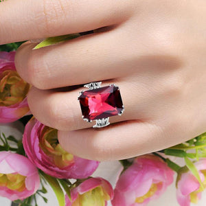 Planet Gates Engraved Engagement Ruby Ring Flower Vine Leaf Design Solid 925 Sterling Silver Women's Rings Accessories