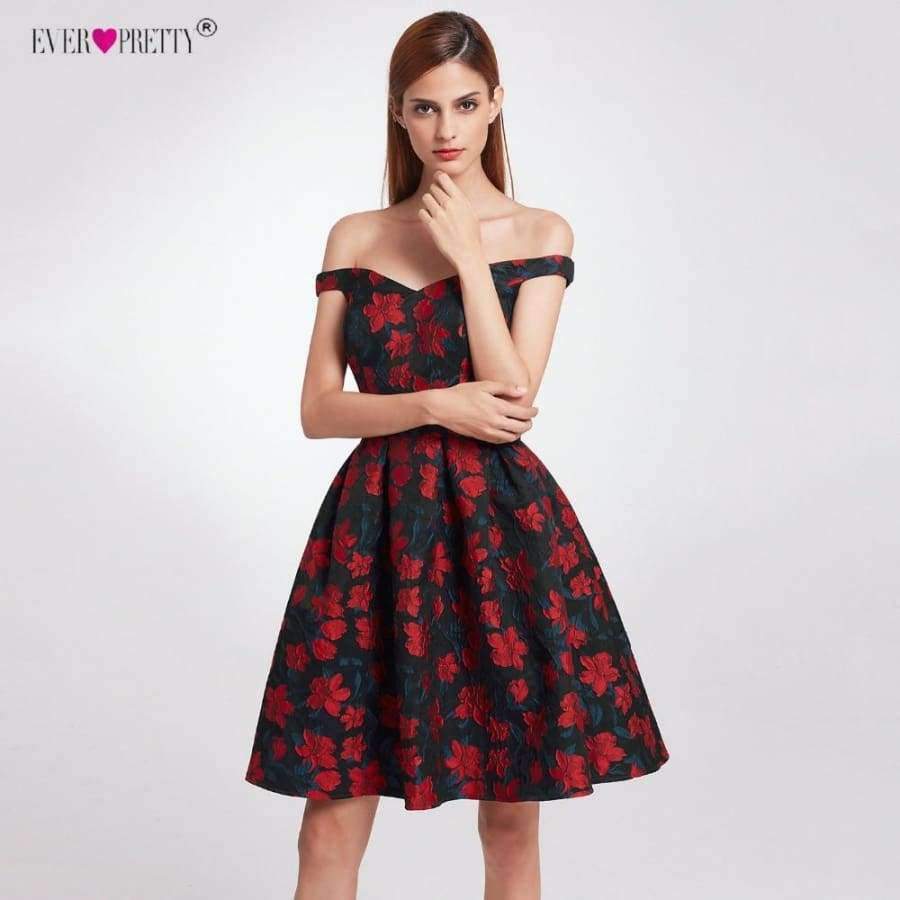 Planet Gates EP05947NR / 4 / China New Fashion Retro Off Shoulder Ever Pretty EP05947 Dresses Women's Flare Party Dresses Floral Print robe Cocktail Dresses
