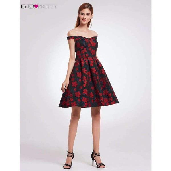Planet Gates EP05947NR / 4 / China New Fashion Retro Off Shoulder Ever Pretty EP05947 Dresses Women's Flare Party Dresses Floral Print robe Cocktail Dresses