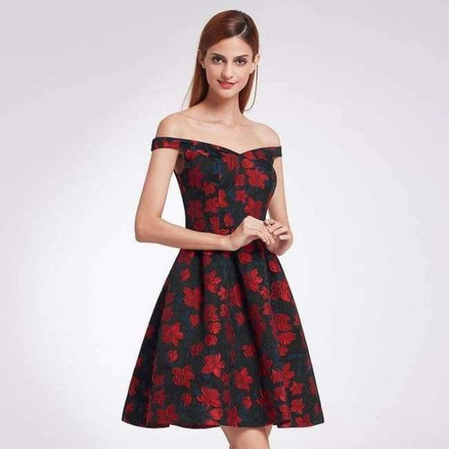 Planet Gates EP05947NR / 4 / China New Fashion Retro Off Shoulder Ever Pretty EP05947 Dresses Women's Flare Party Dresses Floral Print robe Cocktail Dresses