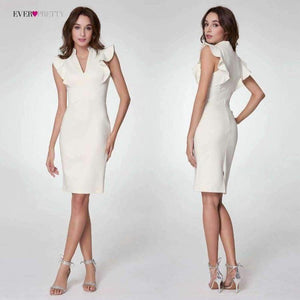 Planet Gates EP05967WH / 4 / China Cocktail Dresses Ever Pretty EP05967 Women's V-neck Elegant Party Dresses with Ruffles Abendkleider Robe Cocktail