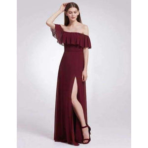 Planet Gates EP07171-Burgundy / 4 / China Dresses Ever Pretty 07211 Sexy One Shoulder A-line Ruffles Floor-Length Belt Gowns Beach Wedding Guest Dress