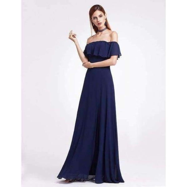 Planet Gates EP07171-navy Blue / 4 / China Dresses Ever Pretty 07211 Sexy One Shoulder A-line Ruffles Floor-Length Belt Gowns Beach Wedding Guest Dress