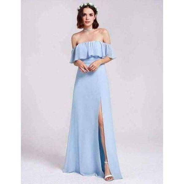 Planet Gates EP07171-Sky Blue / 4 / China Dresses Ever Pretty 07211 Sexy One Shoulder A-line Ruffles Floor-Length Belt Gowns Beach Wedding Guest Dress