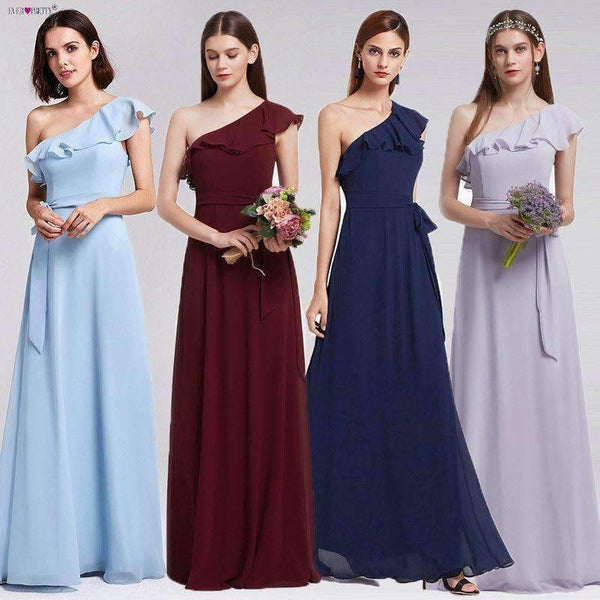 Planet Gates EP07211-Burgundy / 4 / China Dresses Ever Pretty 07211 Sexy One Shoulder A-line Ruffles Floor-Length Belt Gowns Beach Wedding Guest Dress