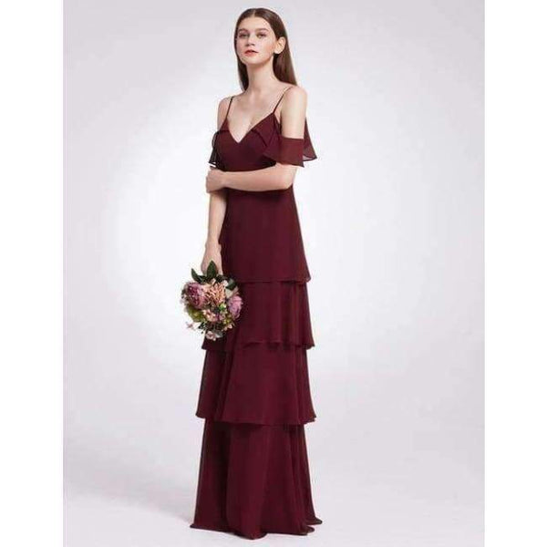Planet Gates EP07211-Burgundy / 4 / China Dresses Ever Pretty 07211 Sexy One Shoulder A-line Ruffles Floor-Length Belt Gowns Beach Wedding Guest Dress