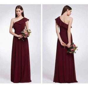 Planet Gates EP07211-Burgundy / 4 / China Dresses Ever Pretty 07211 Sexy One Shoulder A-line Ruffles Floor-Length Belt Gowns Beach Wedding Guest Dress