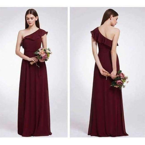 Planet Gates EP07211-Burgundy / 4 / China Dresses Ever Pretty 07211 Sexy One Shoulder A-line Ruffles Floor-Length Belt Gowns Beach Wedding Guest Dress