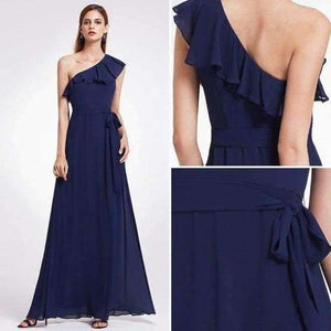 Planet Gates EP07211-Navy Blue / 4 / China Dresses Ever Pretty 07211 Sexy One Shoulder A-line Ruffles Floor-Length Belt Gowns Beach Wedding Guest Dress
