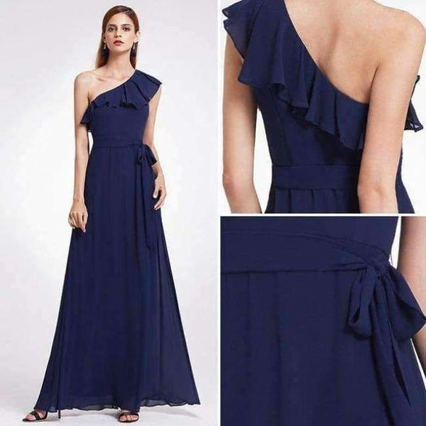 Planet Gates EP07211-Navy Blue / 4 / China Dresses Ever Pretty 07211 Sexy One Shoulder A-line Ruffles Floor-Length Belt Gowns Beach Wedding Guest Dress