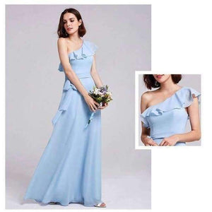 Planet Gates EP07211-Sky Blue / 4 / China Dresses Ever Pretty 07211 Sexy One Shoulder A-line Ruffles Floor-Length Belt Gowns Beach Wedding Guest Dress