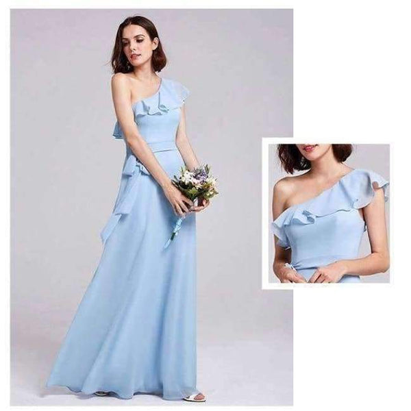Planet Gates EP07211-Sky Blue / 4 / China Dresses Ever Pretty 07211 Sexy One Shoulder A-line Ruffles Floor-Length Belt Gowns Beach Wedding Guest Dress