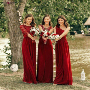 Planet Gates EP07412BD / 4 / China Burgundy Bridesmaid Dresses Long Chiffon Applique Cheap Floor Length Wedding Bridesmaid Gown Formal Party Gowns