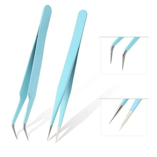 Planet Gates ESD15-12-MBLUE TOP Quality Stainless Steel Tweezers Rainbow Color Straight Bend ESD Multifunction Eyelash Tweezers For Nail Sewing DIY