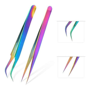 Planet Gates ESD15-12-RAINBOW TOP Quality Stainless Steel Tweezers Rainbow Color Straight Bend ESD Multifunction Eyelash Tweezers For Nail Sewing DIY