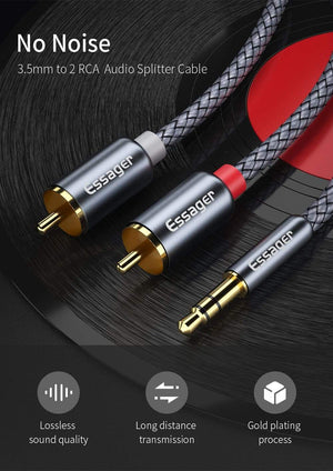 Planet Gates Essager RCA Cable 3.5mm Jack to 2 RCA Aux Audio Cable 3.5 mm to 2RCA Male Adapter Splitter for TV Box apple tv Speaker Wire Cord