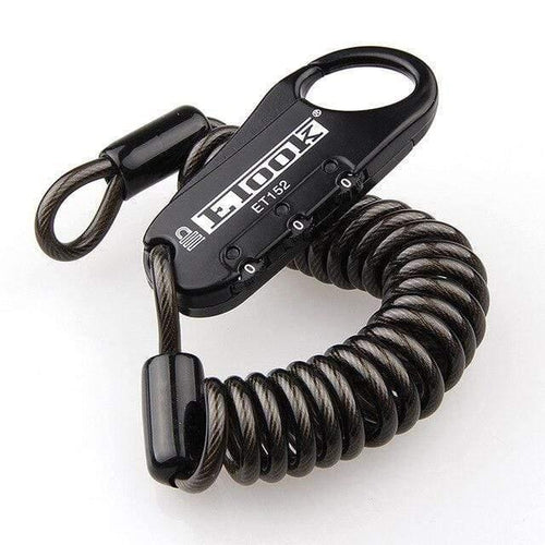 Planet Gates ET 152 Black Mini Bicycle Lock 3 Digital Password Lock Bike Helmet Code Combination Road Bike Anti-theft Cable Portable Cycling Lock