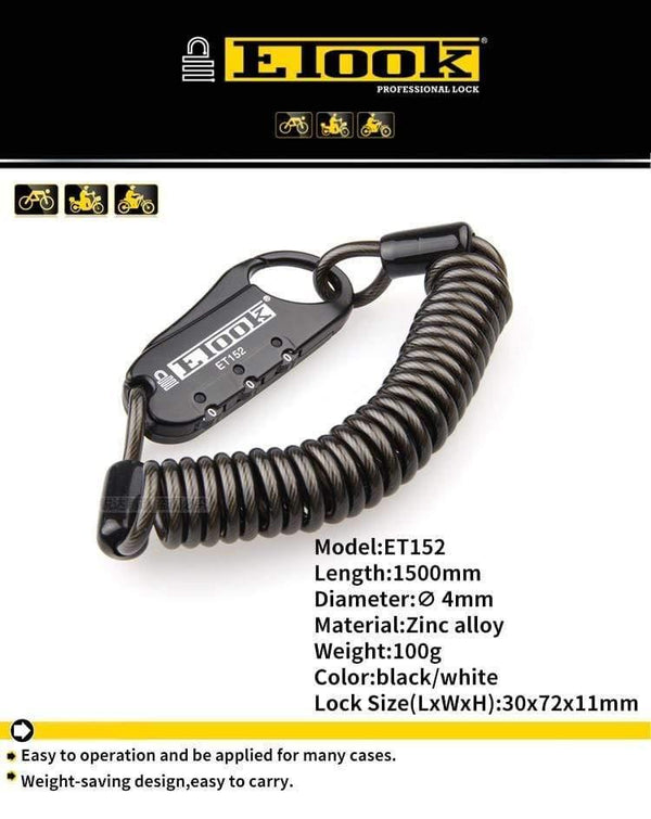 Planet Gates ET 152 White Mini Bicycle Lock 3 Digital Password Lock Bike Helmet Code Combination Road Bike Anti-theft Cable Portable Cycling Lock