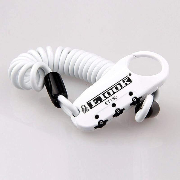 Planet Gates ET 152 White Mini Bicycle Lock 3 Digital Password Lock Bike Helmet Code Combination Road Bike Anti-theft Cable Portable Cycling Lock