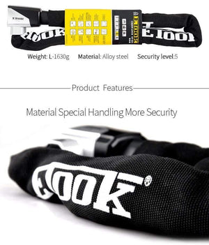 Planet Gates ET555-S Bike Chain Lock Motorcycle Lock Bicycle Accessories Anti 12 Ton Hydraulic Shear Reflective Cloth Swiss Technology Cylinder