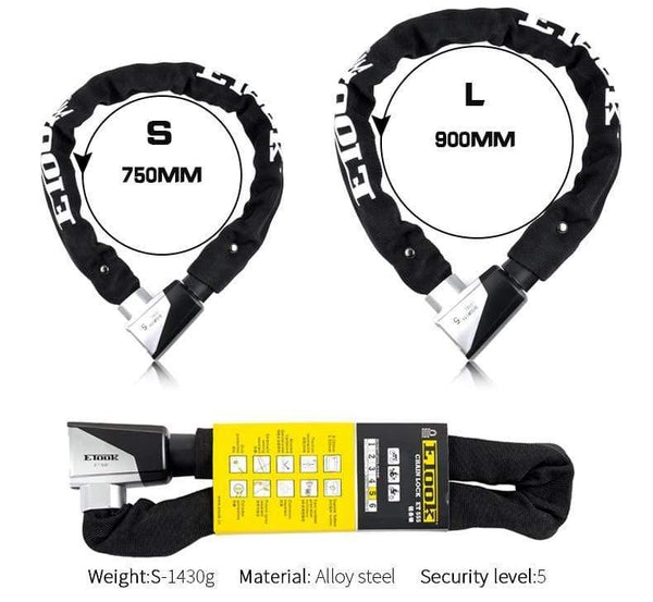 Planet Gates ET555-S Bike Chain Lock Motorcycle Lock Bicycle Accessories Anti 12 Ton Hydraulic Shear Reflective Cloth Swiss Technology Cylinder