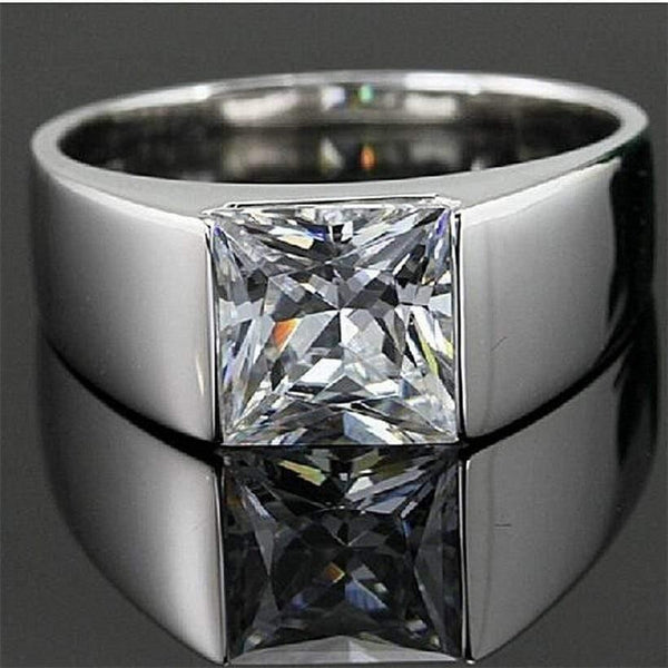 Planet Gates Eternity 925 Sterling Silver Square Diamond Simulated CZ Stone Solitaire Ring Size 8-12