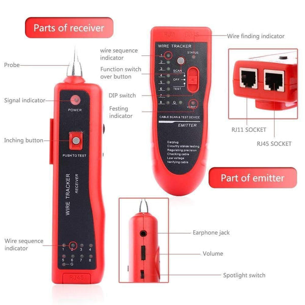 Ethernet LAN Network Cable Tester UTP STP RJ11 RJ45 Cat5 Cat5E Cat6 Telephone Wire Tracker Tracer Toner Detector Line Finder