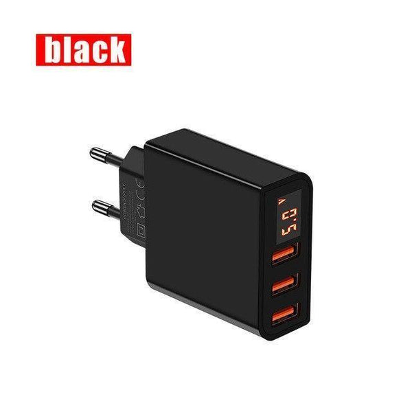 Planet Gates EU / 3 Plug Black H&A Universal USB Charger LED Display Mobile Phone Charger Plug For iPhone For Samsung 15W 3 - 4 Port Travel EU Smart Chargers