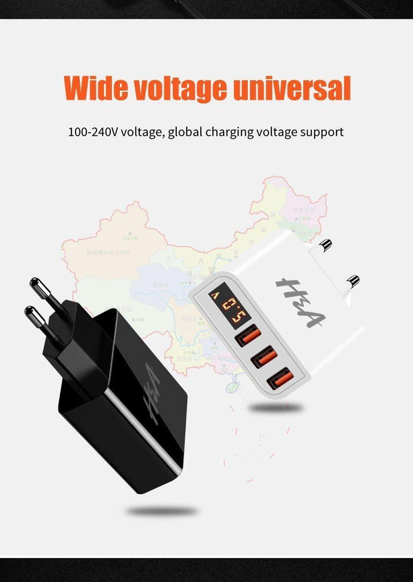 Planet Gates EU / 4 Plug White H&A Universal USB Charger LED Display Mobile Phone Charger Plug For iPhone For Samsung 15W 3 - 4 Port Travel EU Smart Chargers