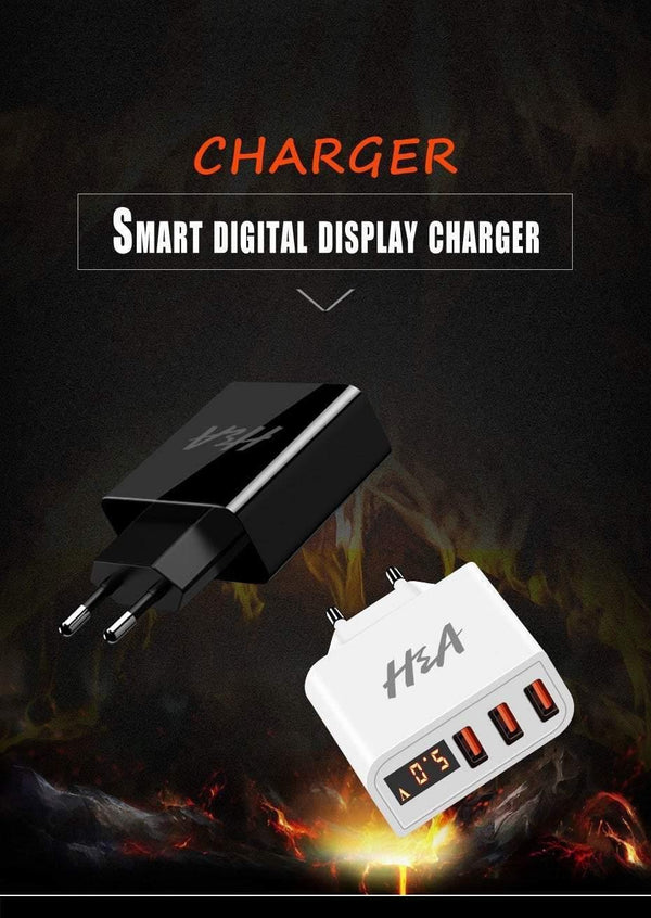 Planet Gates EU / 4 Plug White H&A Universal USB Charger LED Display Mobile Phone Charger Plug For iPhone For Samsung 15W 3 - 4 Port Travel EU Smart Chargers