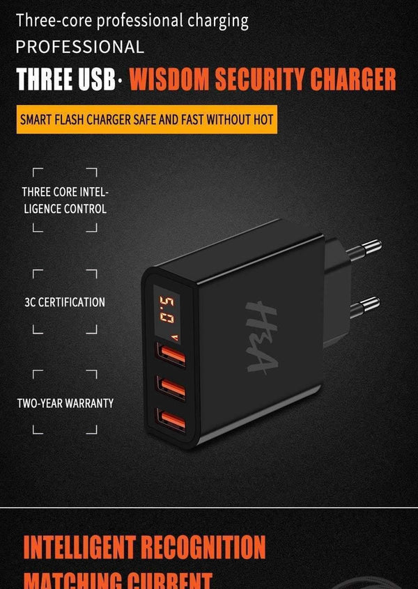 Planet Gates EU / 4 Plug White H&A Universal USB Charger LED Display Mobile Phone Charger Plug For iPhone For Samsung 15W 3 - 4 Port Travel EU Smart Chargers