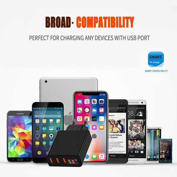 Planet Gates EU / 4-White ZNP LED Digital 3 4 Ports USB Charger Universal EU Plug Wall Mobile Phone Charger For iPhone X 8 7 6 For Samsung S8 S9 Adapter