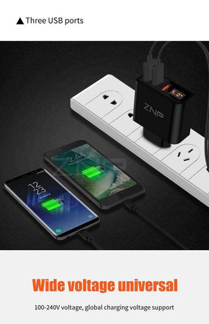 Planet Gates EU / 4-White ZNP LED Digital 3 4 Ports USB Charger Universal EU Plug Wall Mobile Phone Charger For iPhone X 8 7 6 For Samsung S8 S9 Adapter