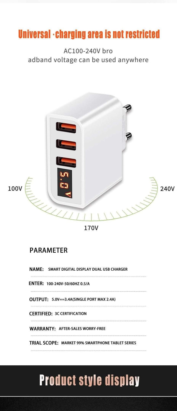 Planet Gates EU / 4-White ZNP LED Digital 3 4 Ports USB Charger Universal EU Plug Wall Mobile Phone Charger For iPhone X 8 7 6 For Samsung S8 S9 Adapter