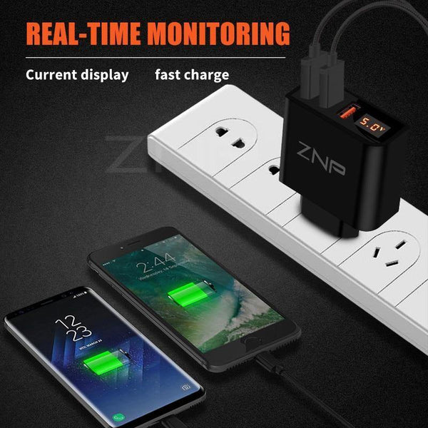 Planet Gates EU / 4-White ZNP LED Digital 3 4 Ports USB Charger Universal EU Plug Wall Mobile Phone Charger For iPhone X 8 7 6 For Samsung S8 S9 Adapter