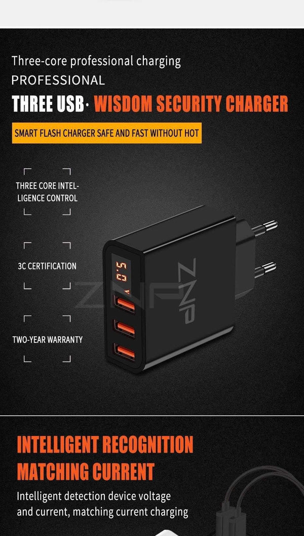 Planet Gates EU / 4-White ZNP LED Digital 3 4 Ports USB Charger Universal EU Plug Wall Mobile Phone Charger For iPhone X 8 7 6 For Samsung S8 S9 Adapter