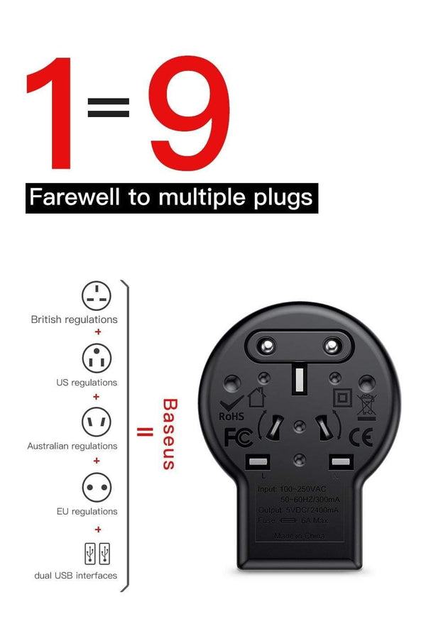 Planet Gates EU Baseus Universal USB Travel Charger for Samsung Galaxy S8 S9 Plus Whirl USB AC Powered Travel Portable Phone Charger Adapter